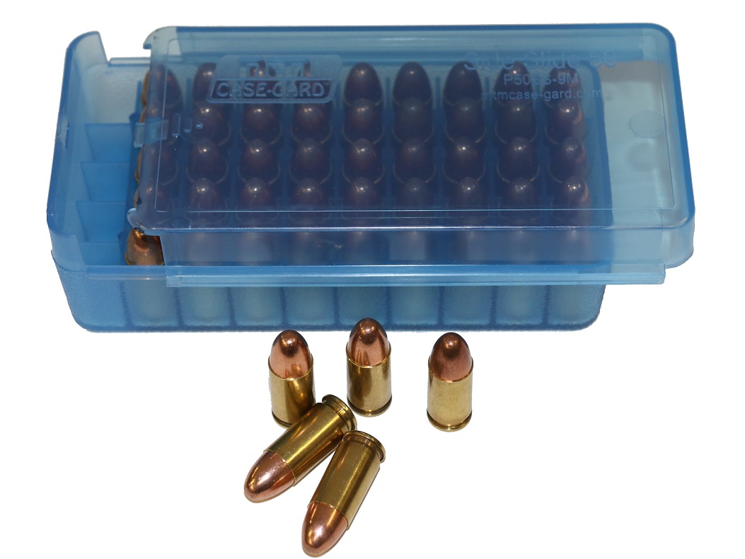 MTM P50SS-9M Side-Slide Ammo Box CLEAR BLUE content 50